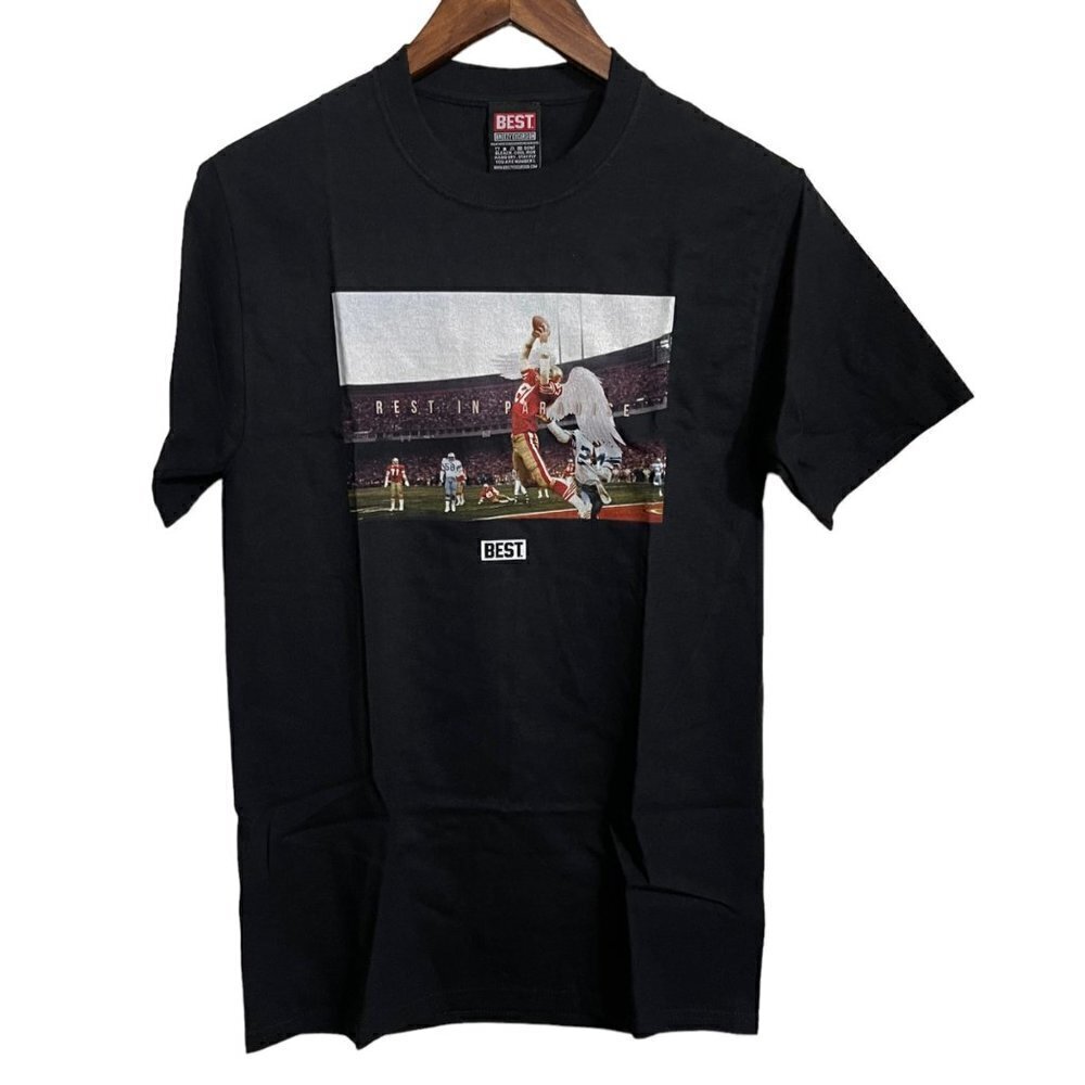 Breezy Excursion Mens Black NWOT Dwight Clark 49ers Rest In Paradise Shirt Small